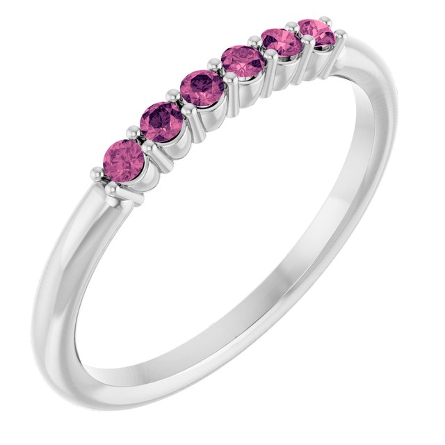 Round Pink Tourmaline Stackable Ring in Gold and Platinum