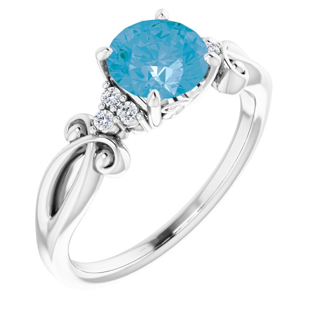 Round Blue Topaz & Diamond Accented Ring in Gold and Platinum