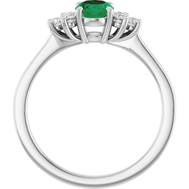 Oval Lab-Grown Emerald & Diamond Accented Ring in Gold and Platinum