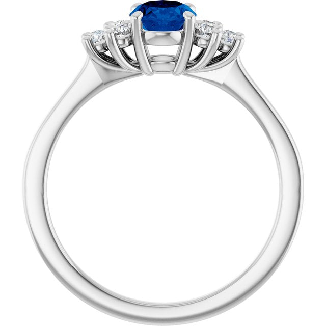 Oval Lab-Grown Blue Sapphire & Diamond Ring in Gold and Platinum