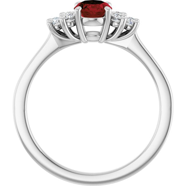 Oval Mozambique Garnet & Diamond Accented Ring in Gold and Platinum
