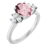 Oval Pink Mandganite Accented Ring with Diamond Accents in Gold