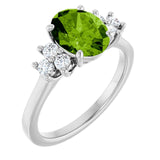 Oval Peridot Accented Ring with Diamond Accents in Gold