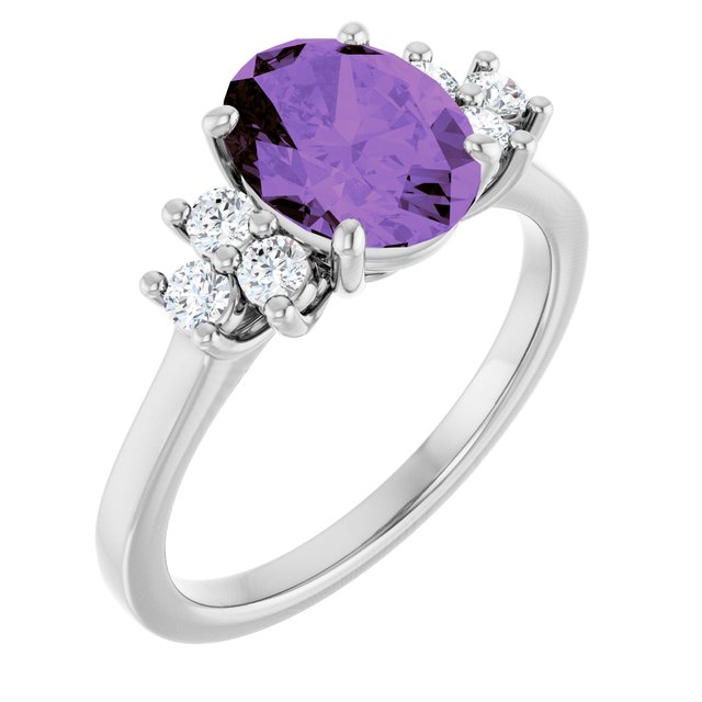 Oval Amethyst Accented Ring with Diamond Accents in Gold