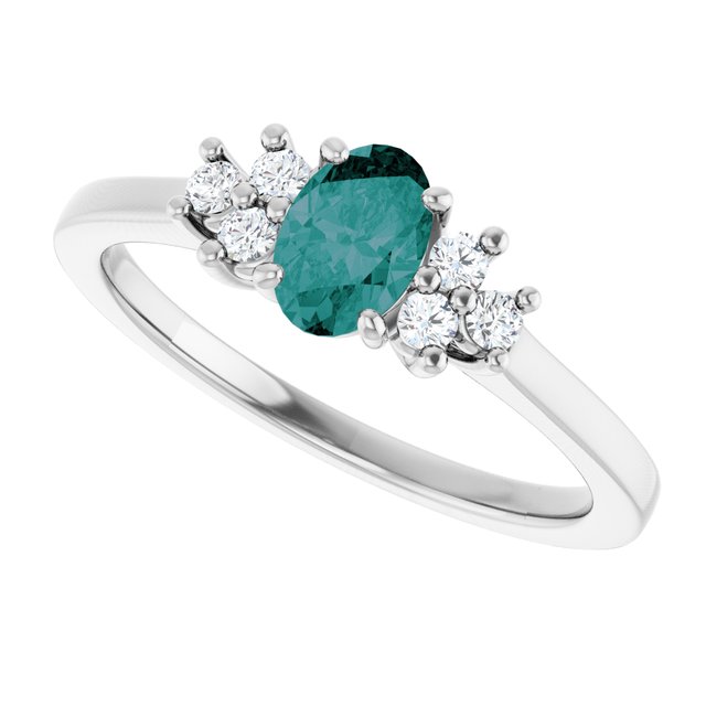 Oval Lab-Grown Alexandrite & Diamond Accented Ring in Gold