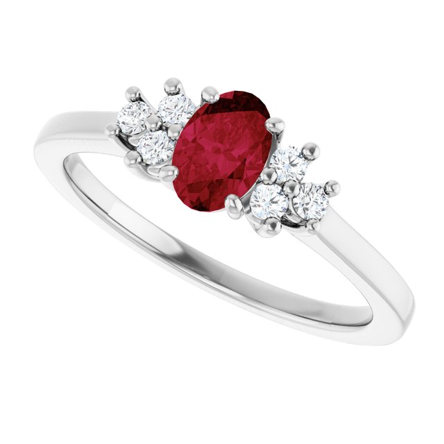 Oval Ruby Accented Ring with Diamond Accents in Gold
