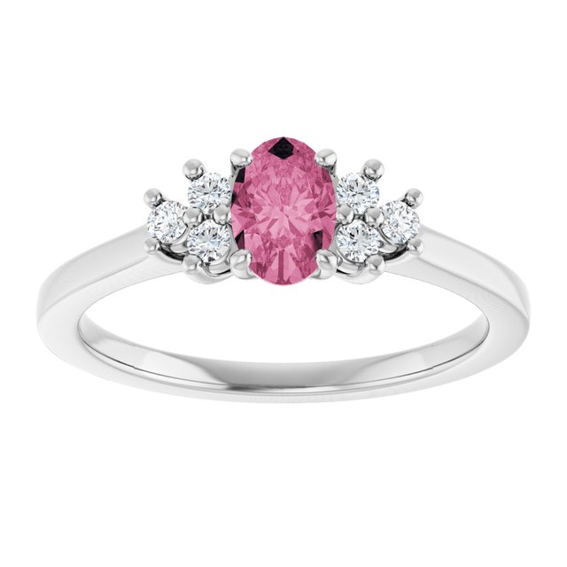 Oval Pink Tourmaline Accented Ring with Diamond Accents in Gold