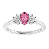 Oval Pink Tourmaline Accented Ring with Diamond Accents in Gold