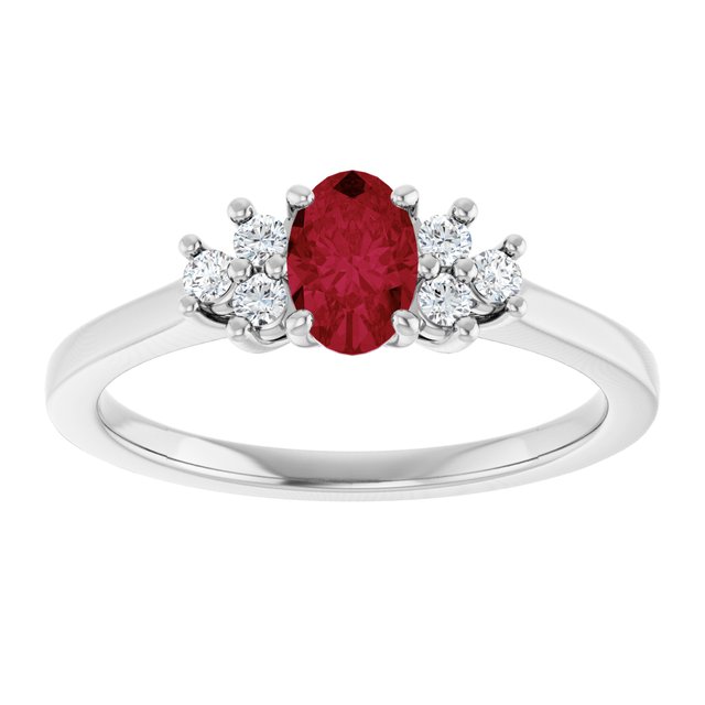 Oval Ruby Accented Ring with Diamond Accents in Gold