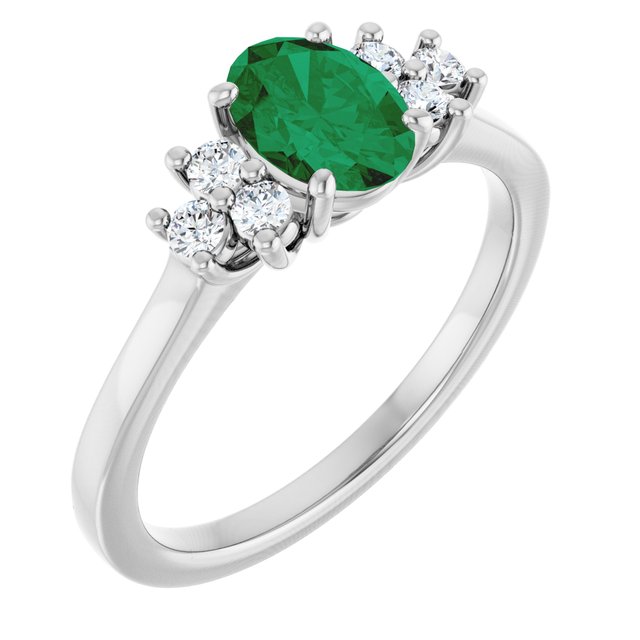 Oval Lab-Grown Emerald & Diamond Accented Ring in Gold and Platinum