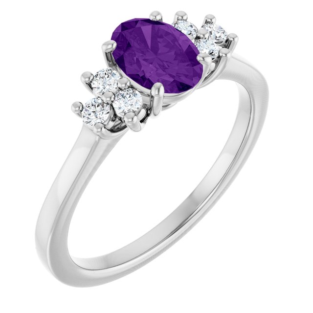 Oval Amethyst & Diamond Accented Ring in Gold and Platinum