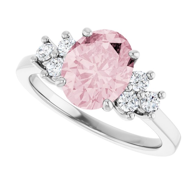 Oval Pink Mandganite Accented Ring with Diamond Accents in Gold
