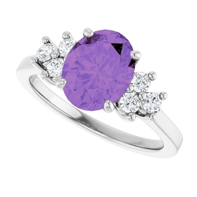 Oval Amethyst Accented Ring with Diamond Accents in Gold