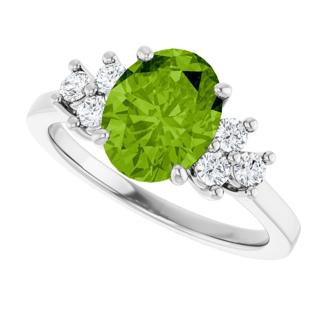 Oval Peridot Accented Ring with Diamond Accents in Gold