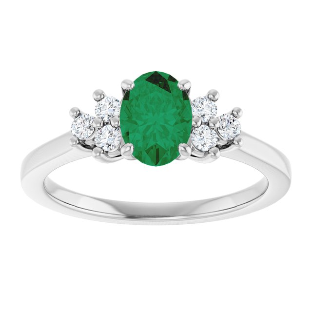 Oval Lab-Grown Emerald & Diamond Accented Ring in Gold and Platinum