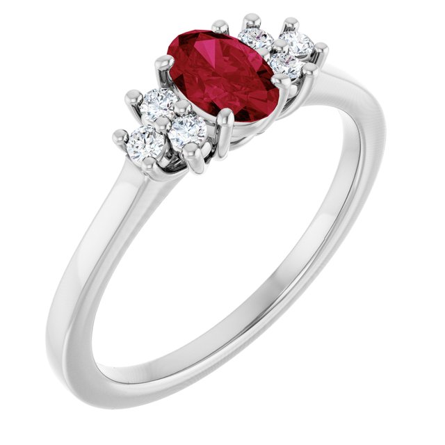 Oval Ruby Accented Ring with Diamond Accents in Gold