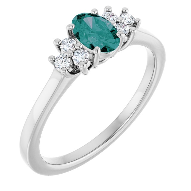Oval Lab-Grown Alexandrite & Diamond Accented Ring in Gold