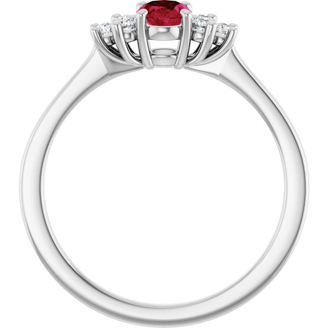 Oval Ruby Accented Ring with Diamond Accents in Gold