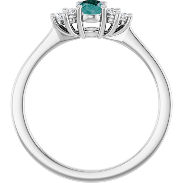 Oval Lab-Grown Alexandrite & Diamond Accented Ring in Gold