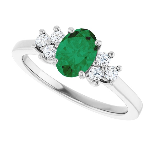 Oval Lab-Grown Emerald & Diamond Accented Ring in Gold and Platinum