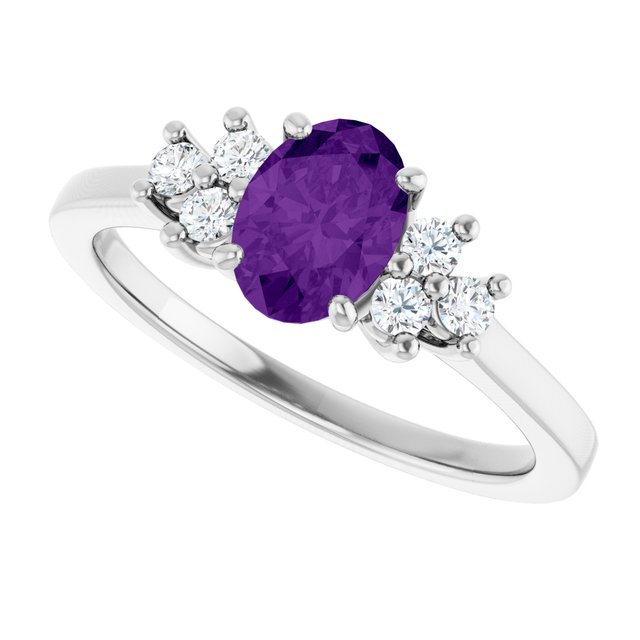 Oval Amethyst & Diamond Accented Ring in Gold and Platinum