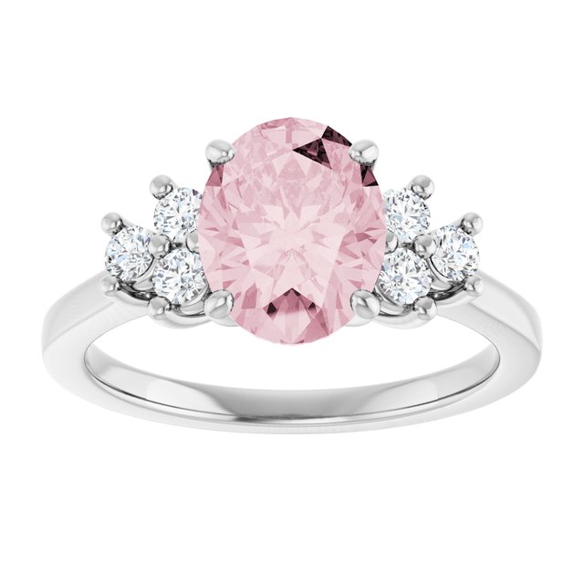 Oval Pink Mandganite Accented Ring with Diamond Accents in Gold