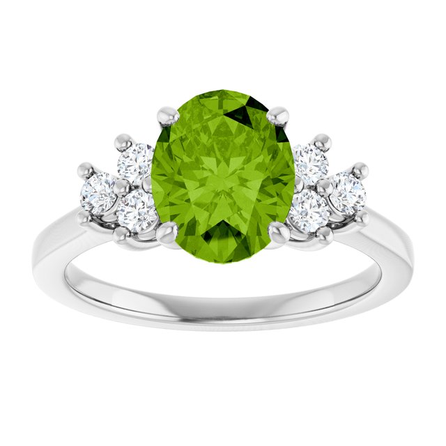 Oval Peridot Accented Ring with Diamond Accents in Gold