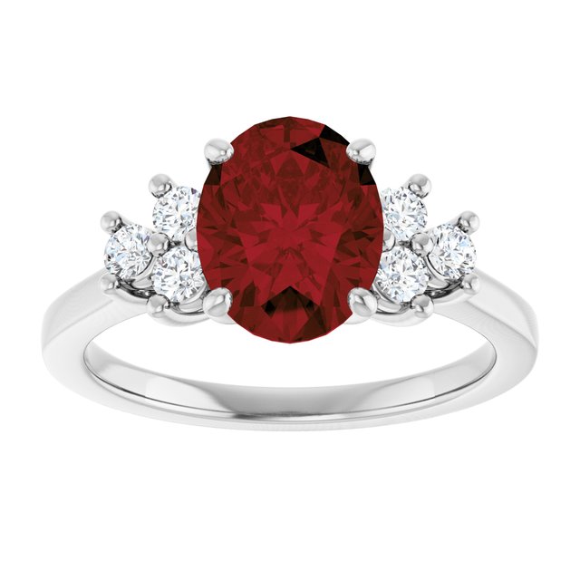 Oval Mozambique Garnet Accented Ring with Diamond Accents in Gold