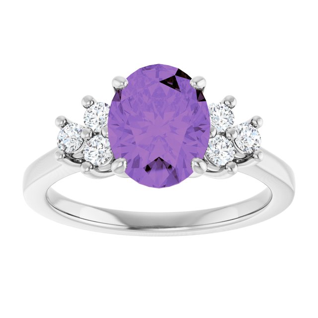 Oval Amethyst Accented Ring with Diamond Accents in Gold