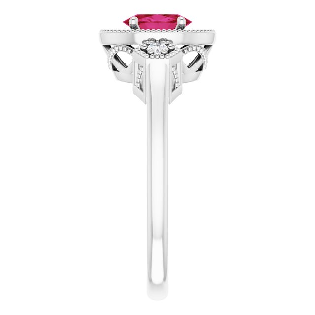 Oval Lab-Grown Ruby & Diamond Halo Ring in Gold and Platinum