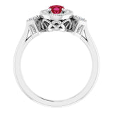 Oval Lab-Grown Ruby & Diamond Halo Ring in Gold and Platinum