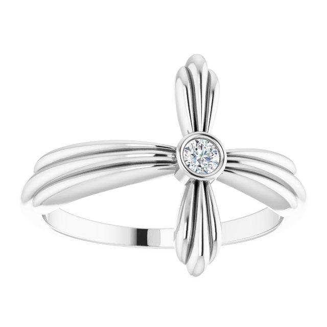 Round White Sapphire Crosses Ring in Gold and Platinum