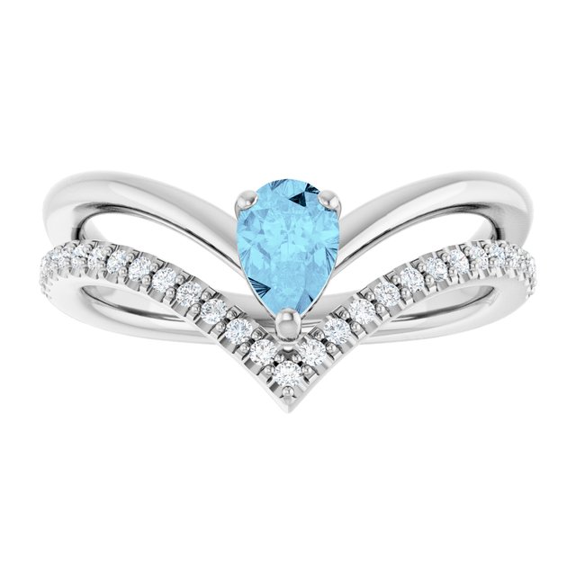 Pear Aquamarine & Diamond Negative Space Ring in Gold and Platinum