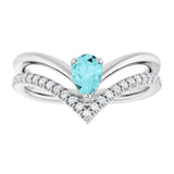 Pear Blue Zircon & Diamond Negative Space Ring in Gold and Platinum