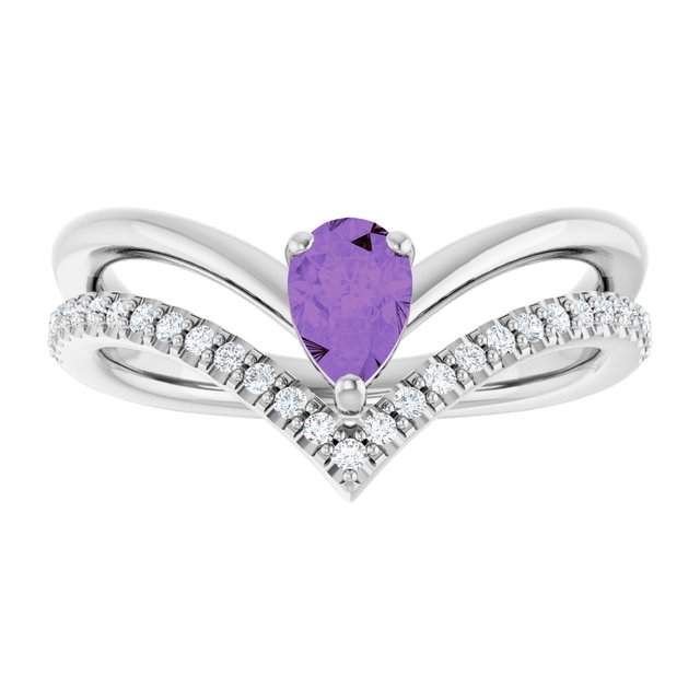 Pear Amethyst & Diamond Negative Space Ring in Gold and Platinum