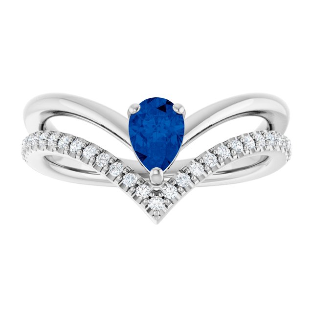 Pear Blue Sapphire & Diamond Ring in Gold and Platinum