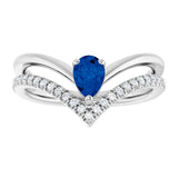 Pear Blue Sapphire & Diamond Ring in Gold and Platinum