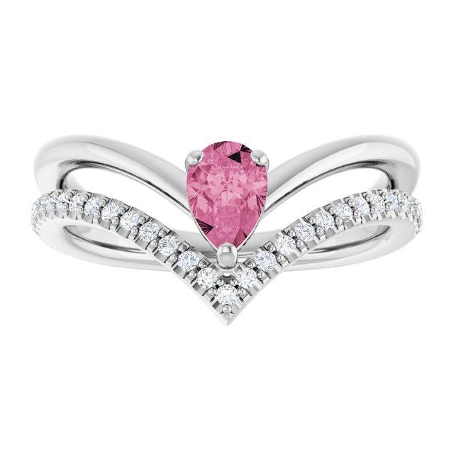 Pear Pink Tourmaline & Diamond Ring in Gold and Platinum