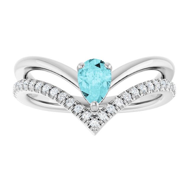 Pear Blue Zircon & Diamond Negative Space Ring in Gold and Platinum