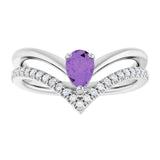 Pear Amethyst & Diamond Negative Space Ring in Gold and Platinum