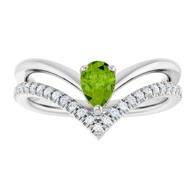 Pear Peridot & Diamond Negative Space Ring in Gold and Platinum
