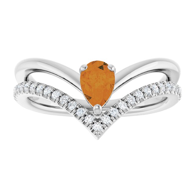 Pear Citrine & Diamond Negative Space Ring in Gold and Platinum