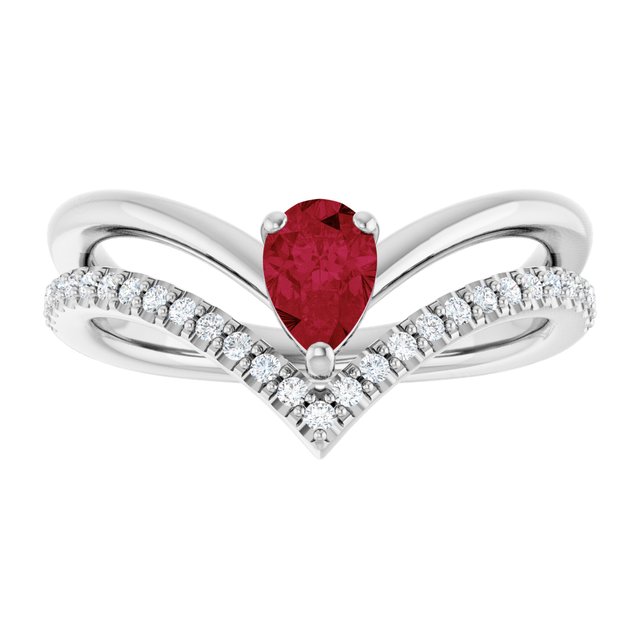 Pear Ruby & Diamond Negative Space Ring in Gold and Platinum