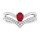 Pear Ruby & Diamond Negative Space Ring in Gold and Platinum
