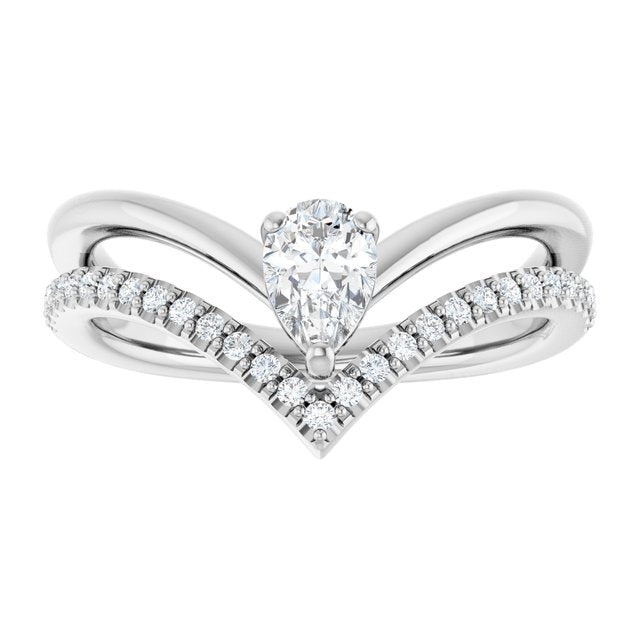 Pear White Sapphire & Diamond Ring in Gold and Platinum