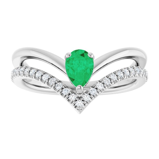 Pear Emerald & Diamond Negative Space Ring in Gold and Platinum