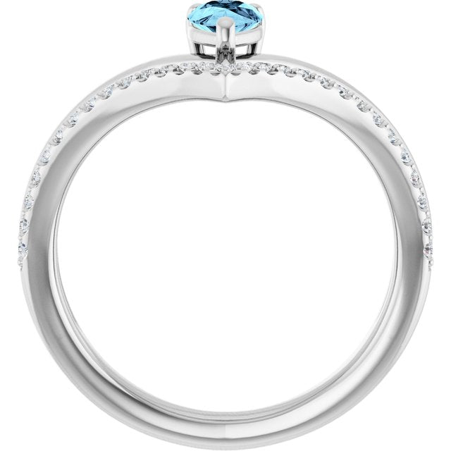 Pear Aquamarine & Diamond Negative Space Ring in Gold and Platinum