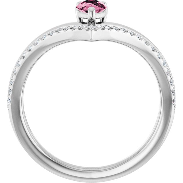 Pear Pink Tourmaline & Diamond Ring in Gold and Platinum