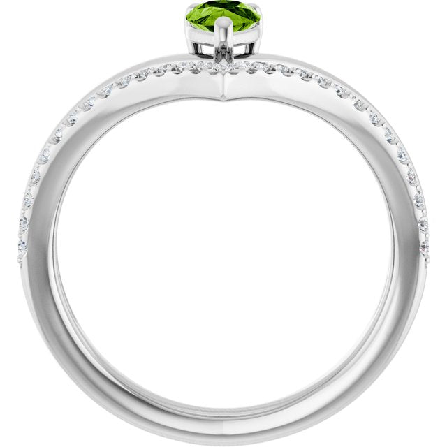 Pear Peridot & Diamond Negative Space Ring in Gold and Platinum