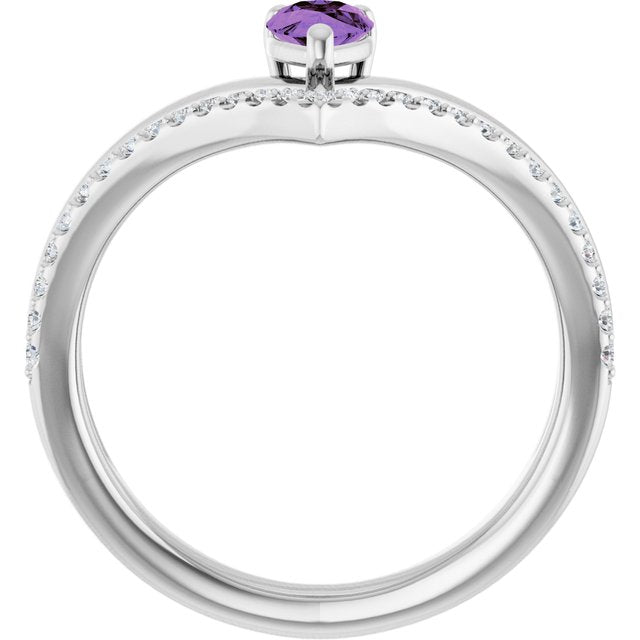 Pear Amethyst & Diamond Negative Space Ring in Gold and Platinum